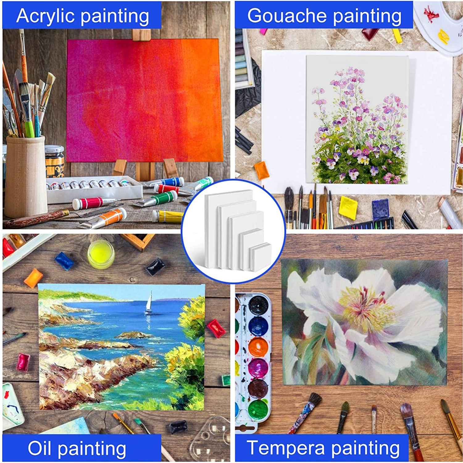 5 Pack, Stretched White Blank Canvas, Rectangular Canvas Boards for Painting, 100% Cotton Artist Acid Free Canvas Board