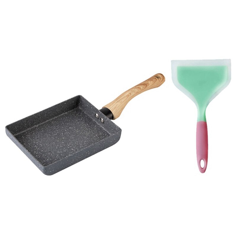 Omelette Pan,Non-Stick Japanese Tamagoyaki Pan With Anti Scalding Handle Rectangle Egg Frying Pan With Spatula: Army Green