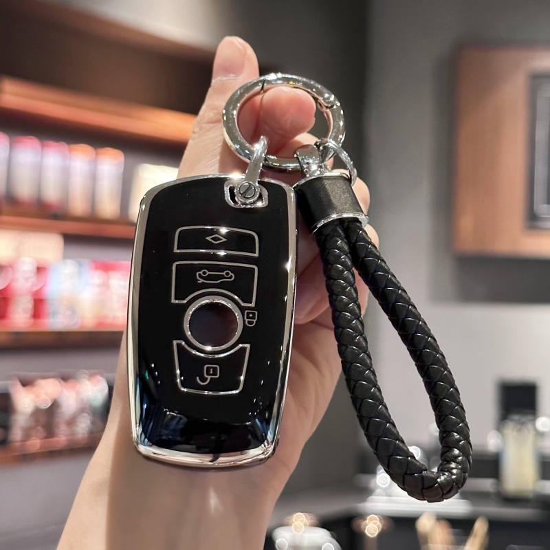 TPU Key Fob Cover with Keychain Lanyard for BMW 1 2 3 4 5 6 7 Series M5 M6 X3 X4 Keyless Accessories: black