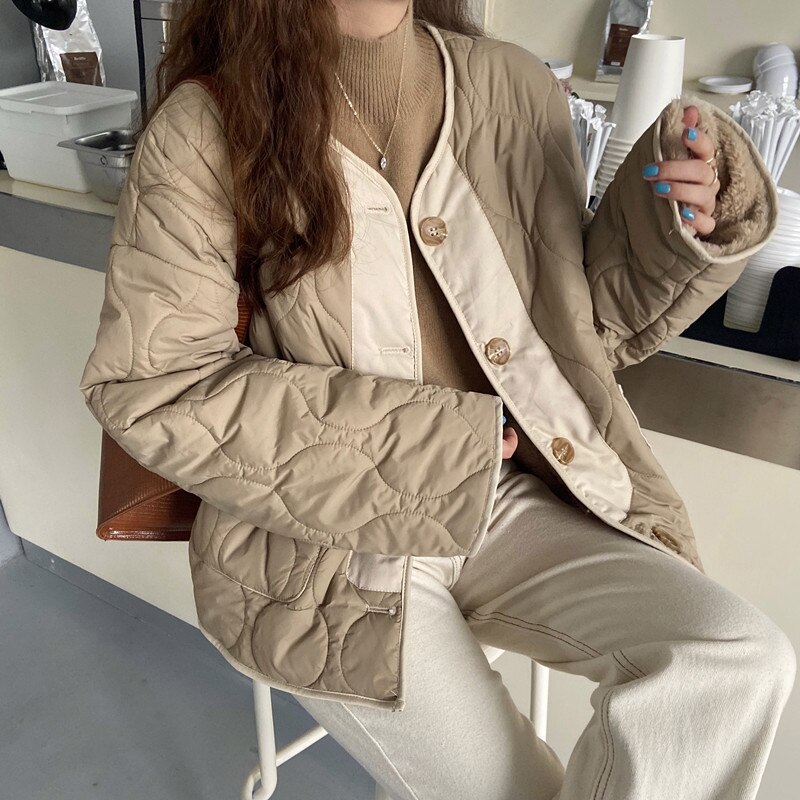 HziriP vêtement d'extérieur veste d'hiver OL vêtements de travail épais femmes Parkas Double usure Faux agneau laine doublure Parka femme manteau: khaki
