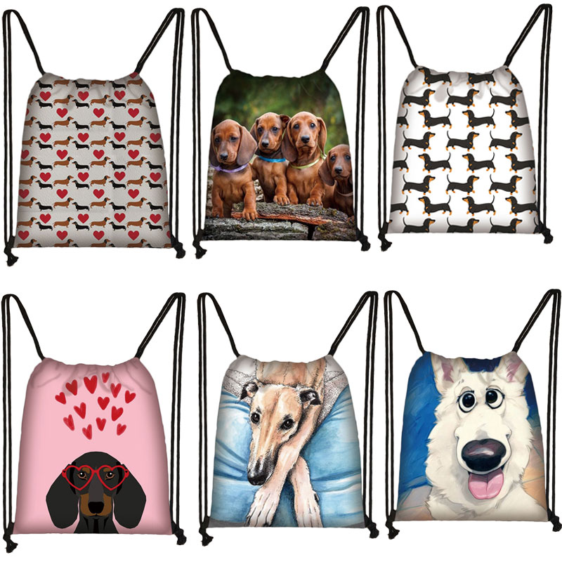 Schattige Teckel Hond Tasje Vrouwen Mannen Opbergtas Voor Reizen Tiener Jongens Meisjes Rugzak Partij Boodschappentassen