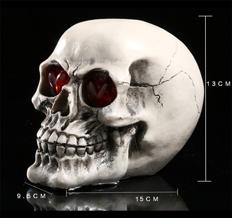 Figuras de cabeza de calavera de resina con ojos LED, escultura de calavera de demonio, decoración del hogar, artesanía, de Halloween
