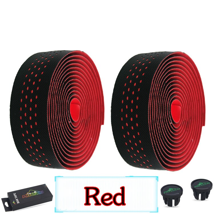 MOTSUV-Cinta de corcho para manillar de bicicleta de carretera, suave, PU, envoltura antivibración con 2 enchufes: Rojo