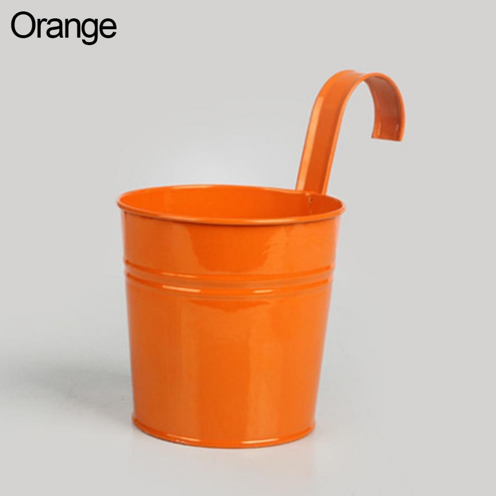 1pcs Multilcolor Metal Hanging Flower Pots Fence Hanging Plant Pots Garden Balcony Wall Vertical Hanging Bucket Holder Basket: Orange