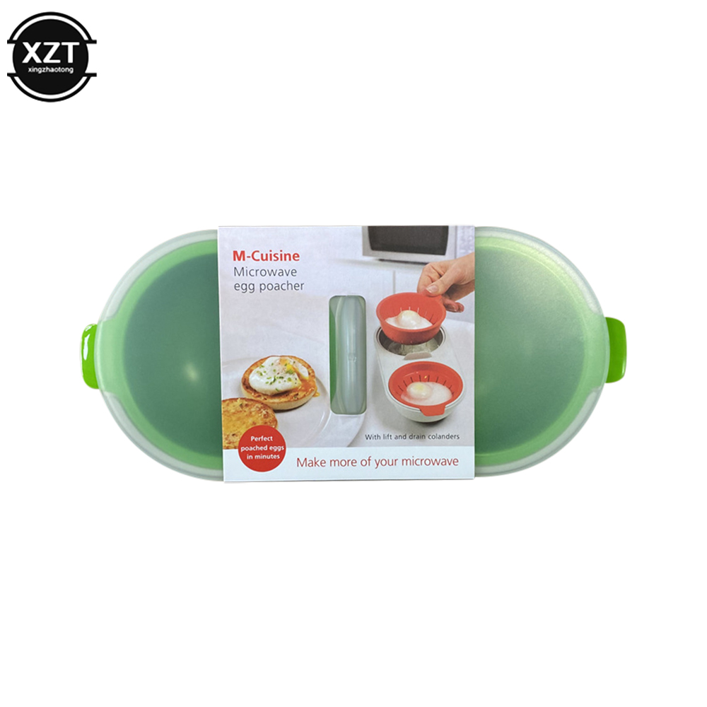 Microwave Eggs Poacher Round Draining Double Cup Egg Boiler Food Grade Kitchen Tableware Steam Egg Bowl Egg Cooker Cooking Tools: Red