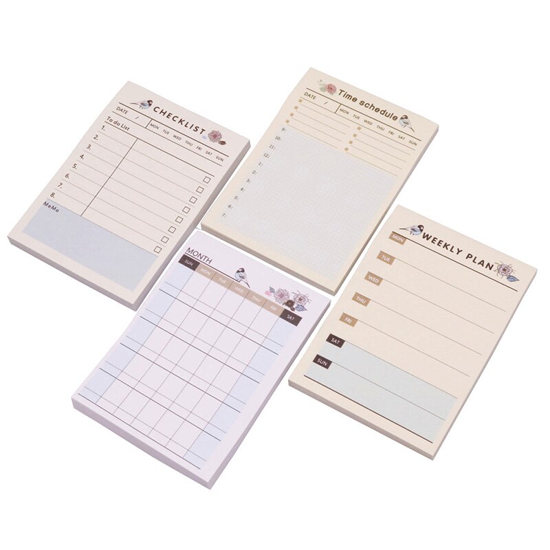1 Pcs Time Schedule Checklist Weekly Plan Month Four Styles Are Available 58-60 Sheets 101 * 72 * 7mm Student Office Notes Paper