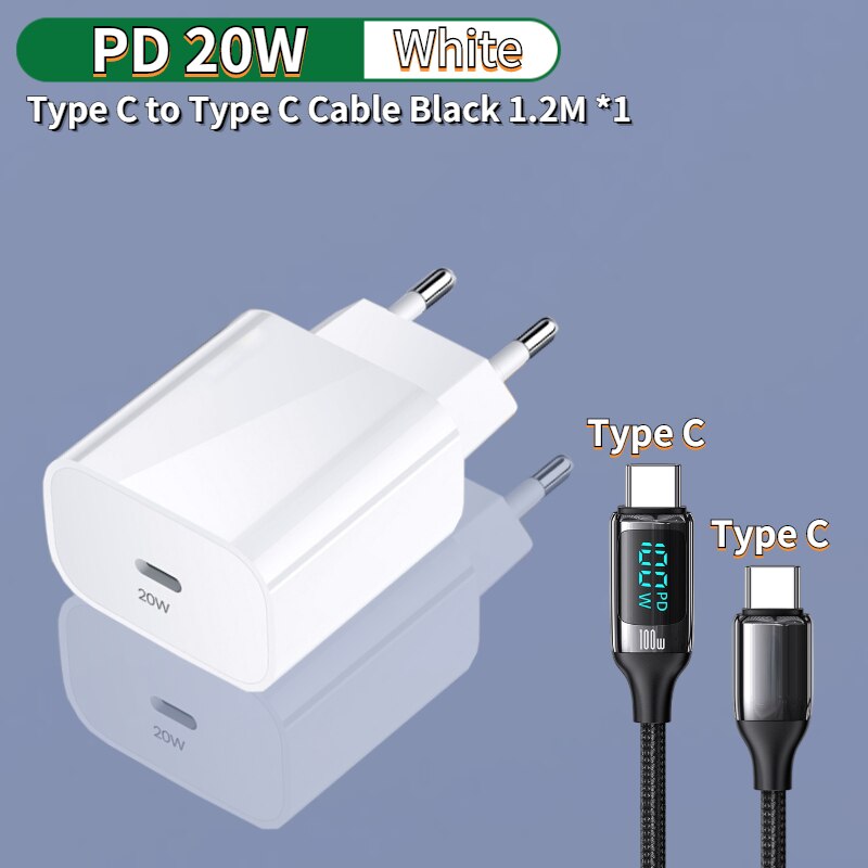 Ładowarka USB typu C 20W PD dla iPhone 12 Pro Max 13 11 XR 8 X XS szybkie ładowanie 3.0 iPad błyskawica kabel telefon szybka ładowarka: EU 20W add C-C Black