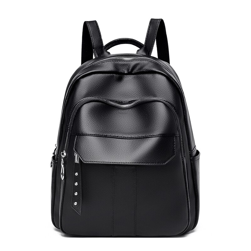 Zwart Lederen Rugzakken Voor Vrouwen Grote Capaciteit School Rugzak Tienermeisje Boek Tas Effen Kleur Reizen Backbag Sac Een dos: black-65006