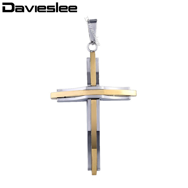 Davieslee 15 Styles Stainless Steel Cross Pendant for Men Gold Silver Color Multi Layers Clear CZ Trendy Jewelry DLKPP1: KP39