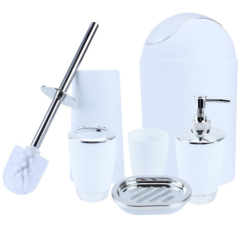 6Pcs Black Bathroom Accessories Toothbrush Holder Bin Soap Dish Dispenser Tumbler Toilet Brush Toilet Bathroom Set Green White: White