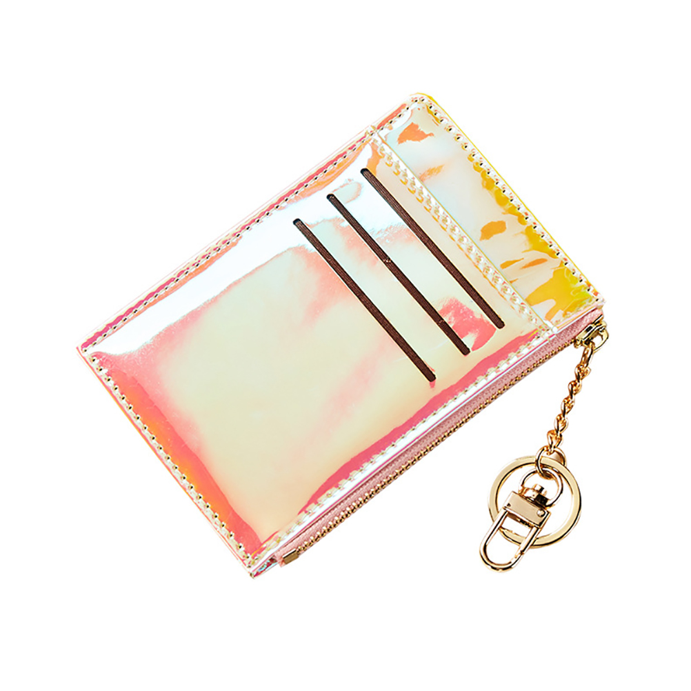 Monedero con hologramas para mujer, bolso de mano coreano con cremallera, tarjetero: Yellow