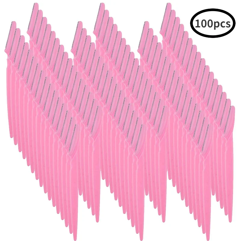 Karsyngirl 100Pcs Eyebrow Trimmer Blade Shaver Portable Face Razor Eye Brow Epilation Hair Removal Cutter Safety Razor for Woman: WHITE