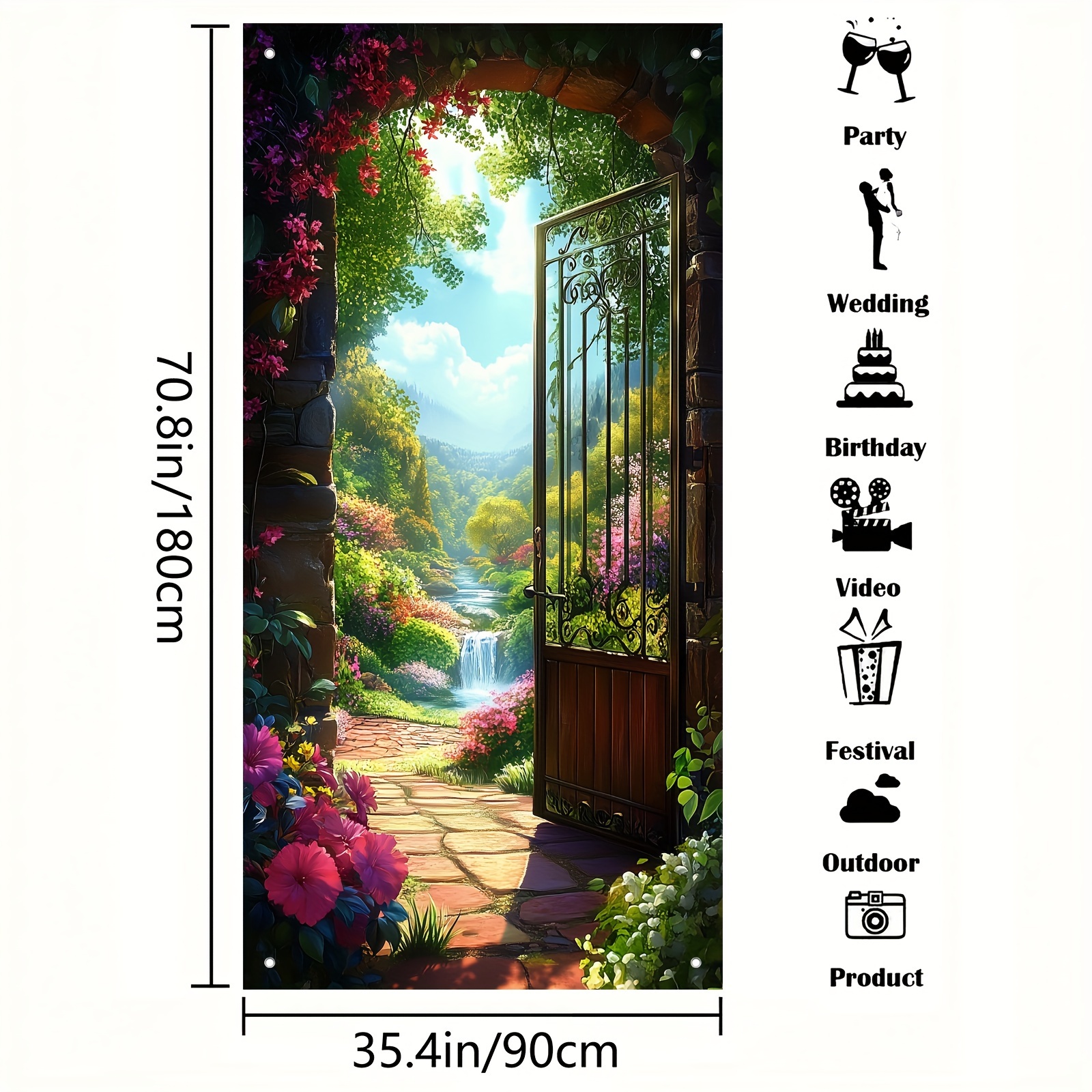 Klassieke stijl tuin ijzeren poort deurhoezen: lente boerderij veranda banners vakantiefeesten en festivals - multifunctioneel