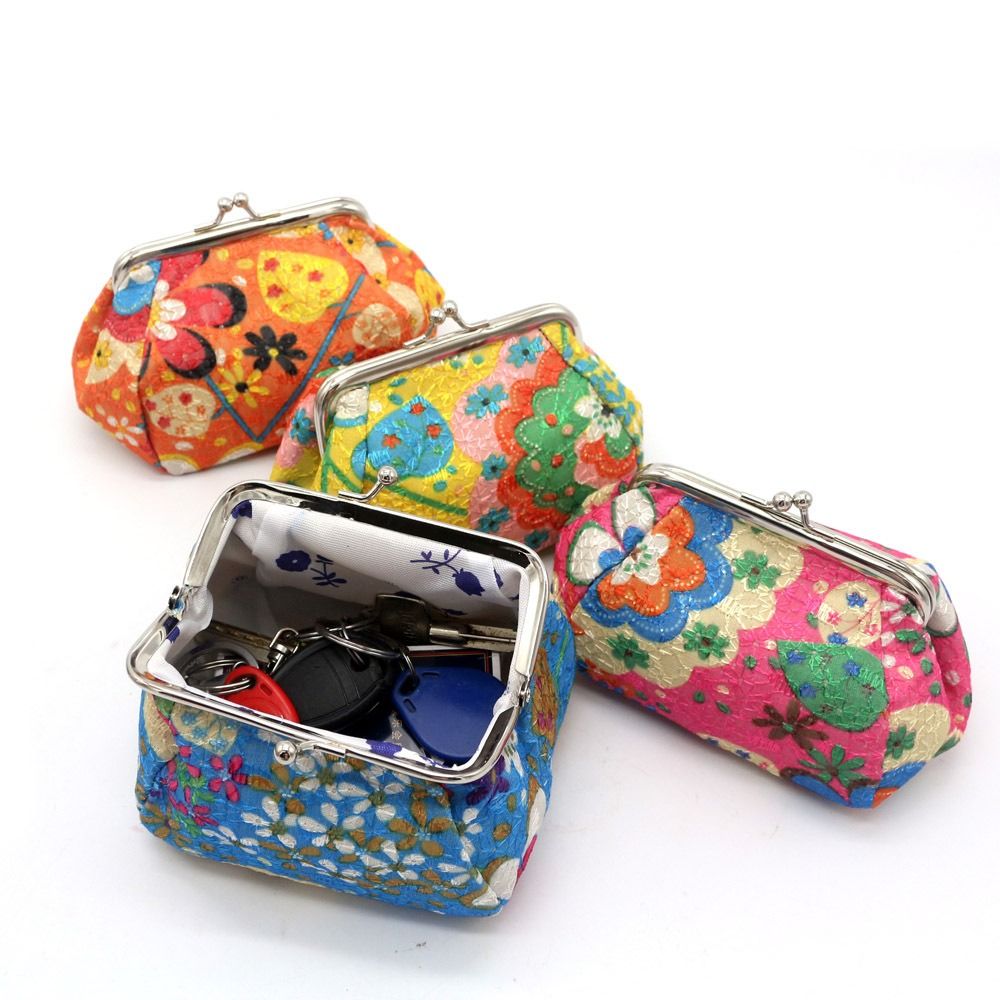 Floral Pattern Coin Purse Portable Metal Hasp Headset Storage Bag Phone Bag Polyester Clutch Wallet Woman