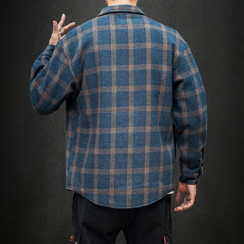 UYUK Winter Casual Trend Loose And Versatile Lapel Original Plaid Thickened Men's Shirts Streetwear Homme