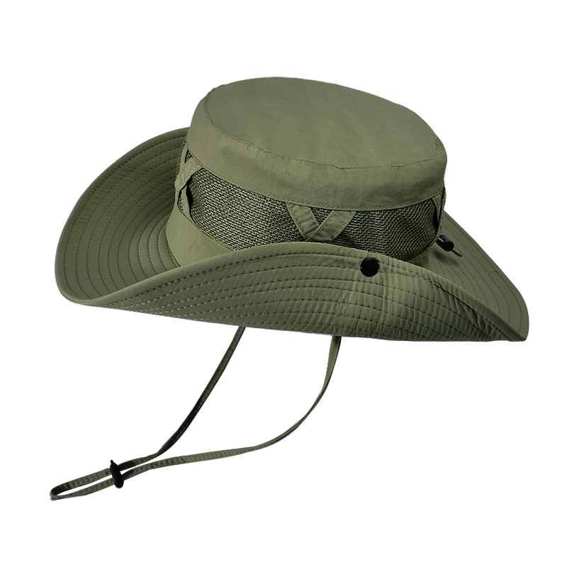 Xinbaoguan 100 % Nylon Frühling/Sommer groß Traufe Atmungsaktiver Sonnenschutz Fischerhut Herren Sonnenschutz Sonnenhut Angelhut: Armee Grün