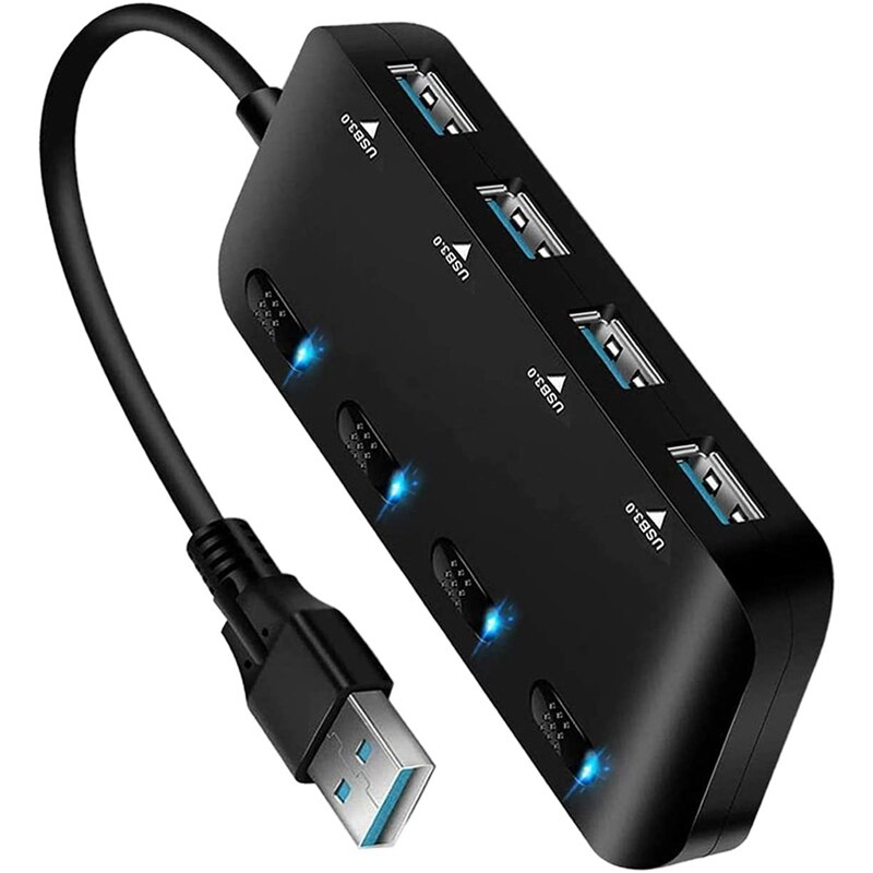 USB 3.0 Hub Ultra-Thin USB Splitter,4 Port USB Extension with Individual On/Off Switche,Portable Expansion Data Hub: Default Title