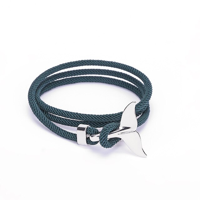 Pulsera de cola de ballena hecha a mano para hombre y mujer, brazalete de cuerda roja, cadena, joyería vikinga: Silver Green