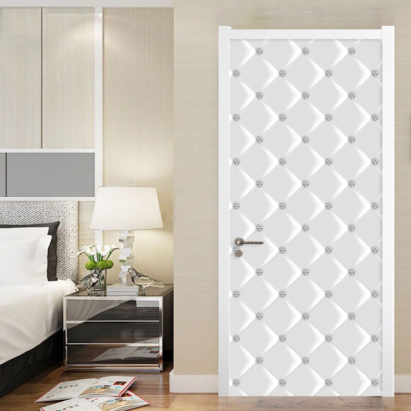 Selvklæbende dørklistermærke moderne enkel hvid geometrisk blød rulle diamantdørmaleri stue soveværelse vandtæt 3d klistermærker