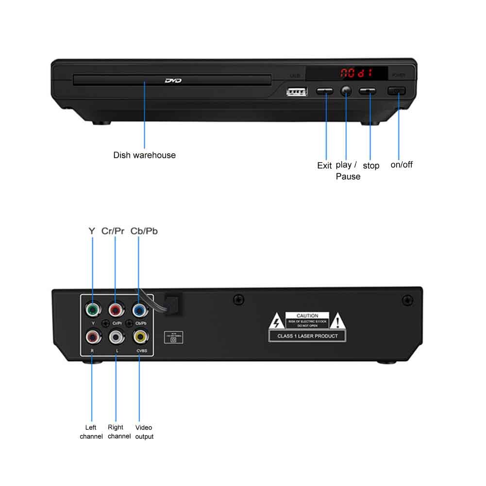 Audio Movie Music Entertainment Home Video HD 1080P All Region Free 5.1 Surround Sound With AV Cable DVD Player For TV Media