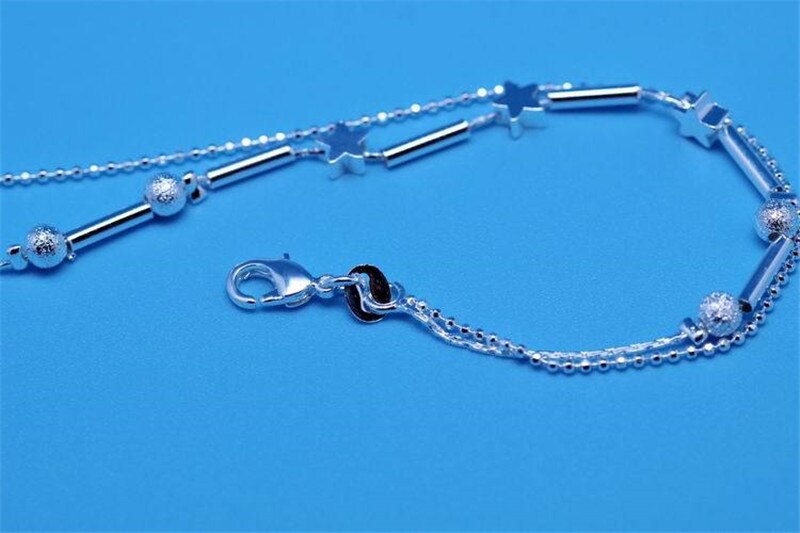 Vintage Dame Ster Double Layer Armbanden Voor Vrouwen Sieraden 925 Sterling Zilveren Enkelbanden Meisjes Prinses Accessoires Lady