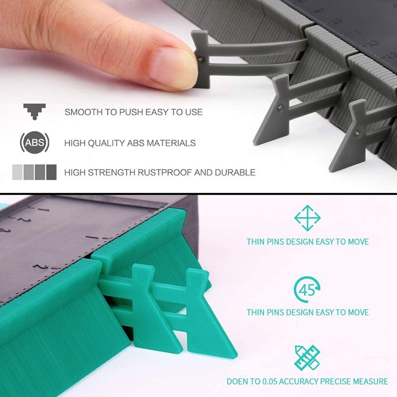 Contour Gauge 2 Pack Plastic Profile Gauge with Lock Wider Contour Ruler Outline Tool Measure the Shape (10 Inch,5 Inch)