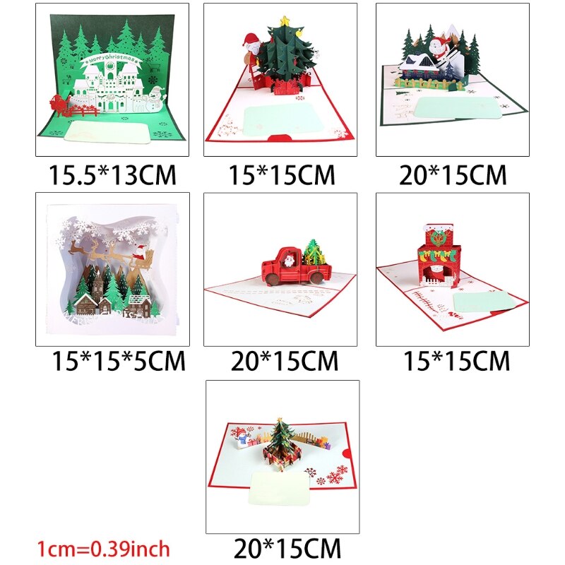 3D Pop-up Christmas Tree Santa Greeting Card Xmas Year Postcards Invitations