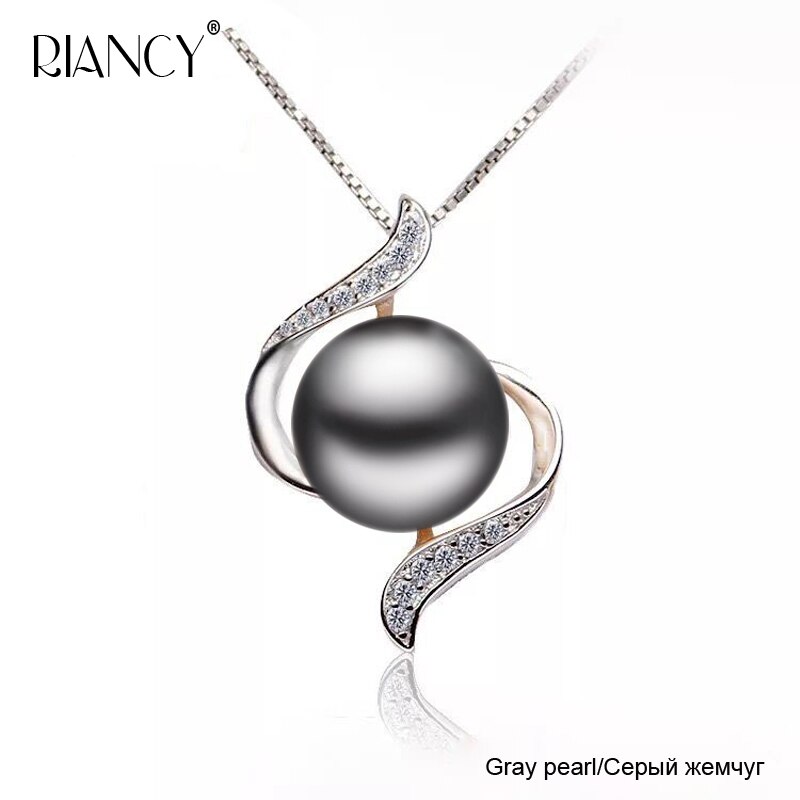 Collar con colgante de perla grande para mujer, Plata de Ley 925, joyería con abalorio, colgante de perla simple: gray pearl pendants