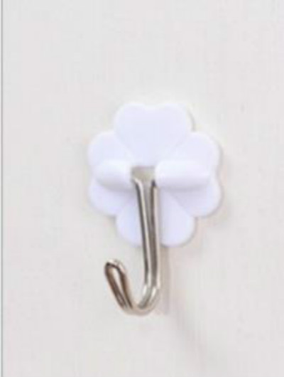 Gancho pequeño de trompeta de plástico blanco de dibujos animados, fuerte adhesivo para cocina, accesorios de baño, toalla, bolso de mano, colgador de pared, 1 ud.: flower