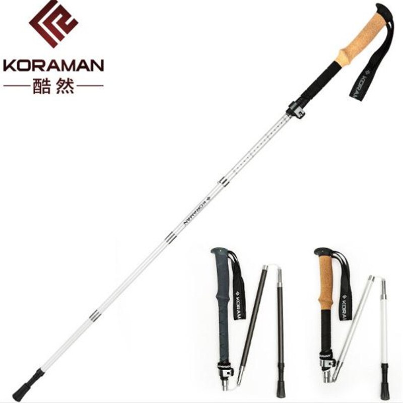 KORAMAN 8504# Ultra-light EVA straight grip handle Carbon fiber 5-section adjustable canes walking hiking sticks trekking pole