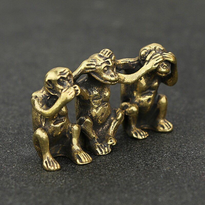 Mini retro mässing söt 3- apor sitter staty djur skulptur hem kontor skrivbord dekorativ prydnad rolig