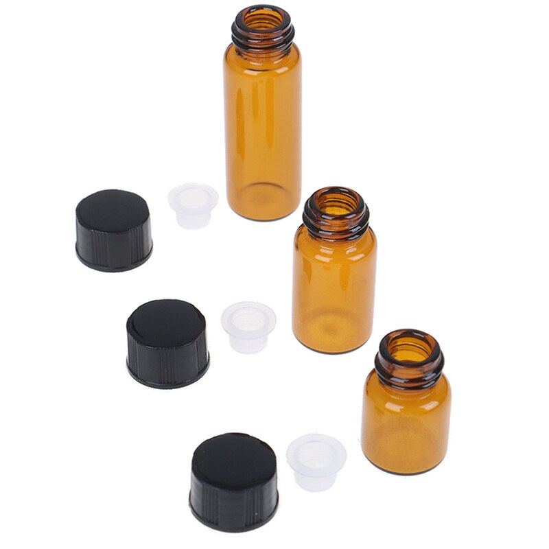 1ml Universal Mini Amber Empty Glass Essential Oil Bottle Perfume Sample Vial With Orifice Reducer Cap Container 10Pcs