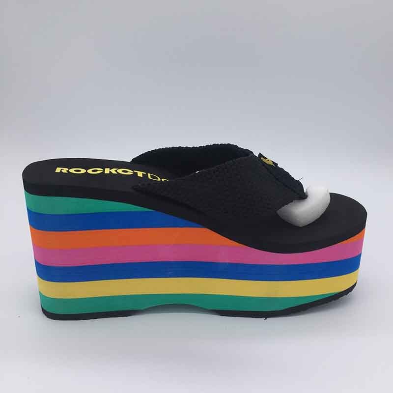 Superhög klack dam flip flops sandaler tofflor tjock botten plattform sluttning strand kvinnlig regnbåge slides skor