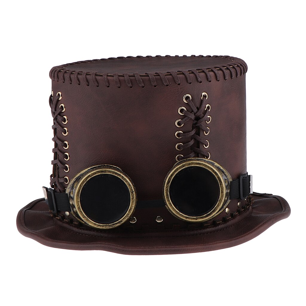 Adults Steampunk Gear Punk Flat Top Hat with Goggle Retro Victorian Fancy Dress Accessories