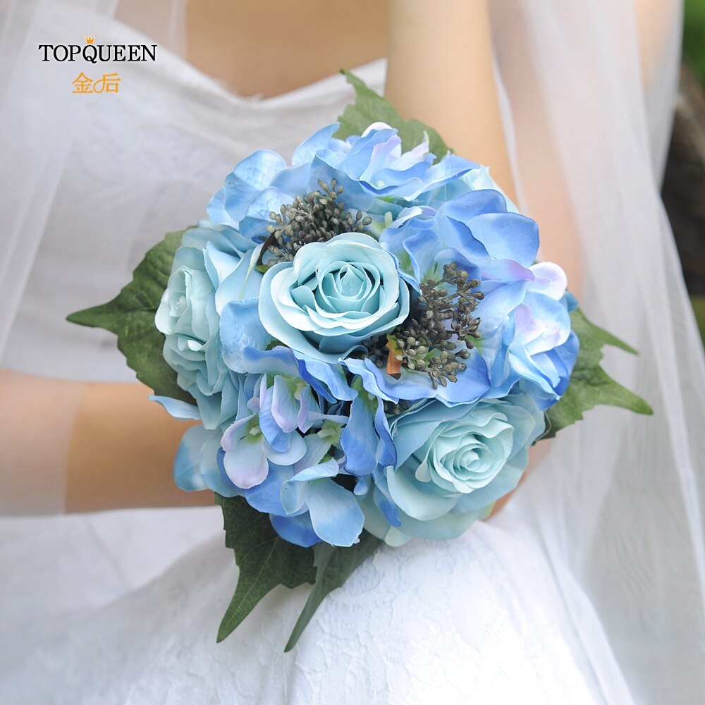 Topqueen Bridal Wedding Boeket Bloemen Bruiloft Boeket Kunstbloemen Blauw Boeket Bruiloft Bloem Boeket F16: Default Title
