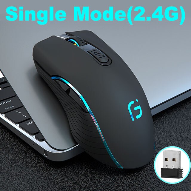 Wireless High Gaming Mouse bluetooth 2400 DPI ESports RGB Lighting Recharge Dual Mode Mouse 2.4G Mice for Macbook ASUS DELL HP: Single mode-Black