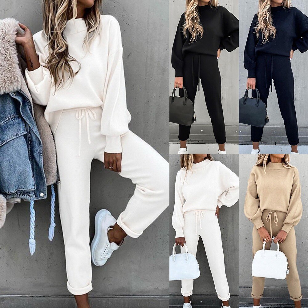 Survêtement deux pièces pour femmes, ensemble de vêtements d'automne surdimensionnés, Top et pantalon empilés, costume de Jogging, tenues de loisirs féminins