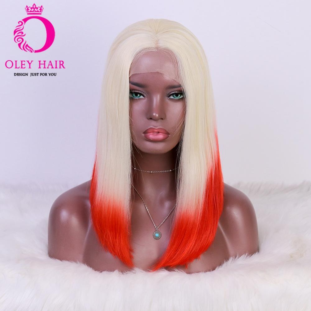 Oley hittebestendige korte blauwe synthetische lace front pruik cosplay oranje blonde ombre pruik drag queen bob pruiken voor zwarte vrouwen
