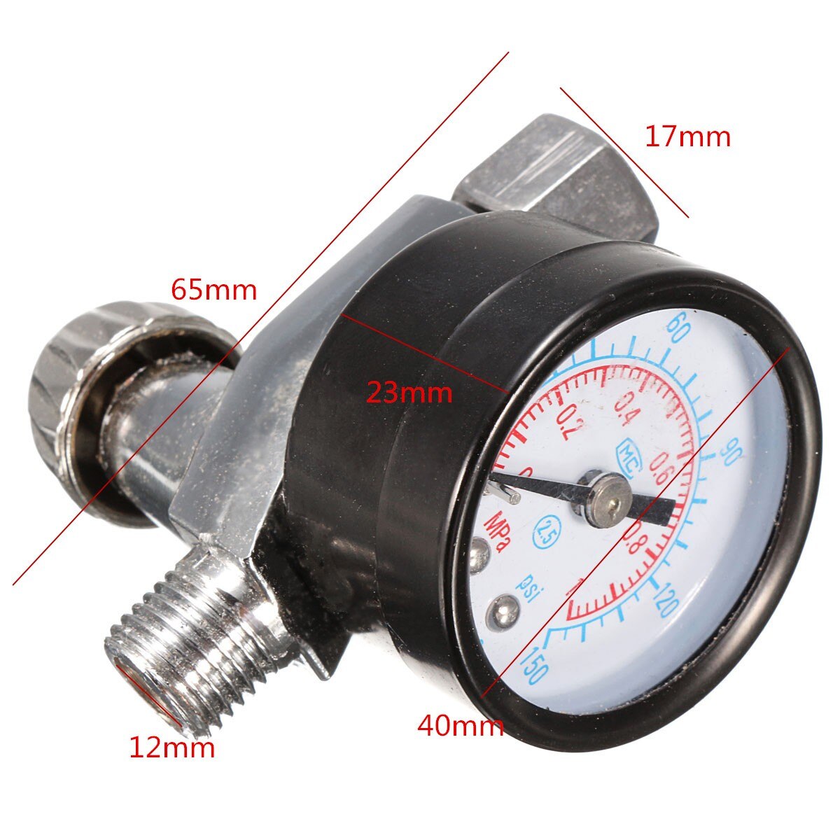 1/4 Inch Air Spray Guns Pressure GaugeAir Adjusting Valve Regulator with Glass Gauge Metal Black