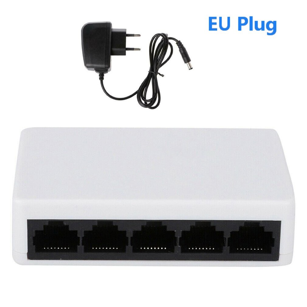 RJ45 MINI 5-Ports Fast Ethernet Network Black Switch Hub for Desktop PC Full Gigabit Ethernet Switch: EU Plug