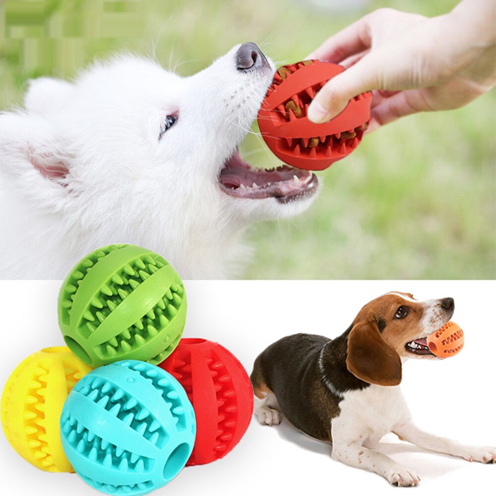 Bolas de goma interactivas para perros pequeños y grandes, juguetes para masticar, limpieza de dientes de mascotas, Bola de comida Indestructible