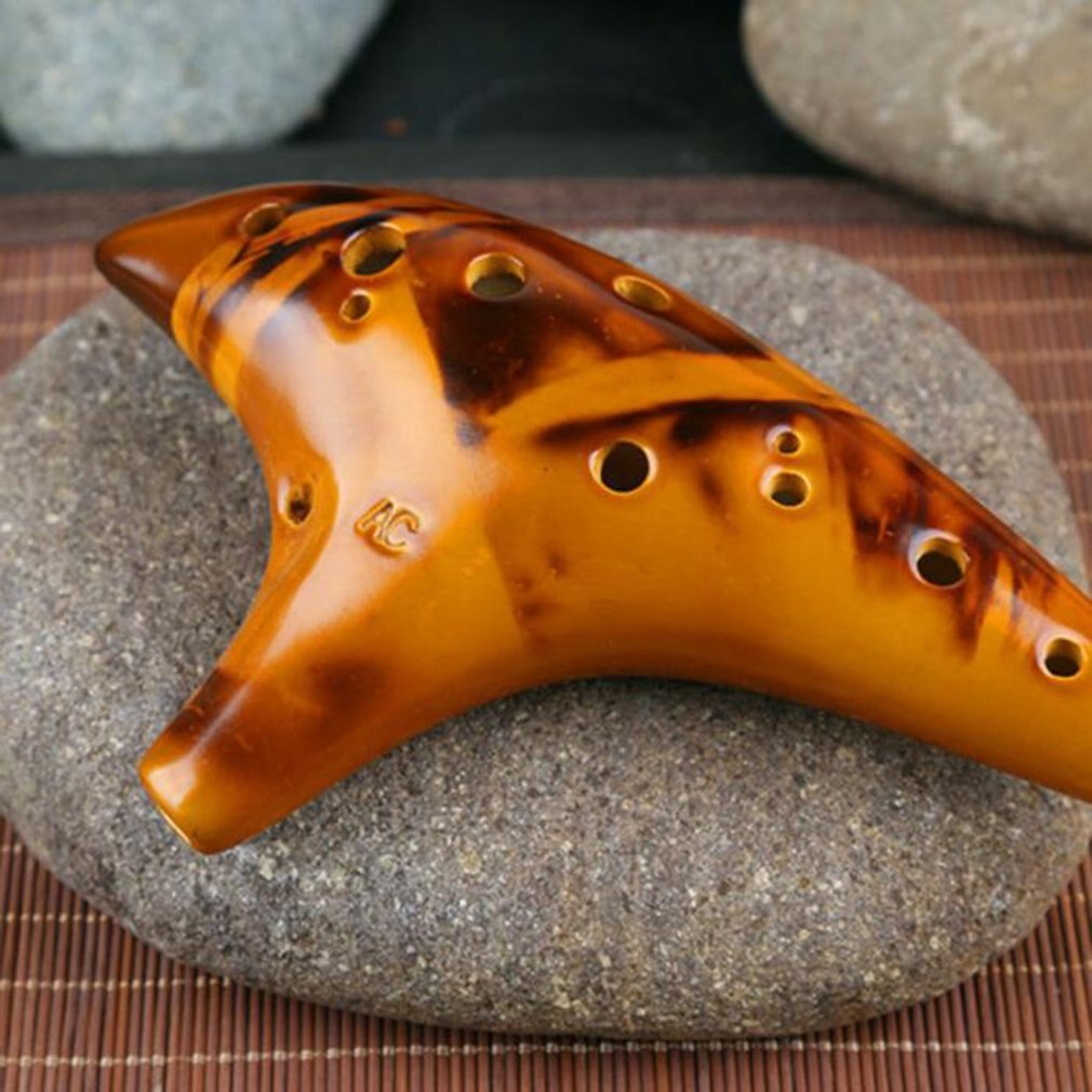 12 Holes Ceramic Ocarina Alto C Tone Classic Flute Instruments with Protection Bag + Lanyard