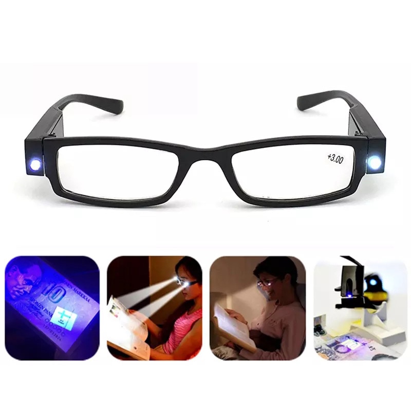 LED Light Reading Glasses Clear Occhiali Da Lettura +1.00 +1.50 +2.00 +2.50 +3.00 +3.50 +4.00 Diopter Night Presbyopic Glasses