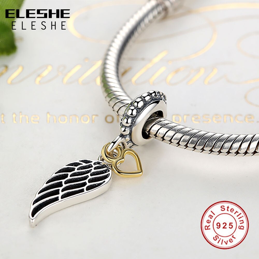 ELESHE-Colgante de ala de Plata de Ley 925 auténtica, Charm para pulsera, collar, accesorios de joyería DIY