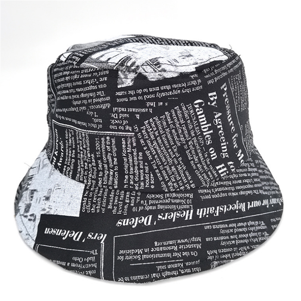 Printed Newspaper Basin Hat Summer Letter Hat Female Bucket Hat Street Personality Graffiti Fisherman Hat