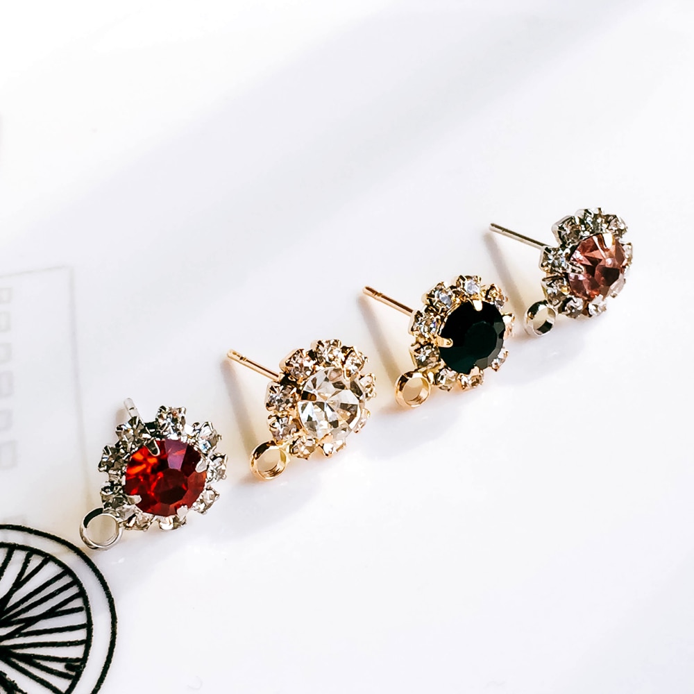 ZEROUP Rhinestone White K Gold Plated Stud Earrings 4 Colors Ear Accessories Jewelry Component Diy Material Handmade 6pcs