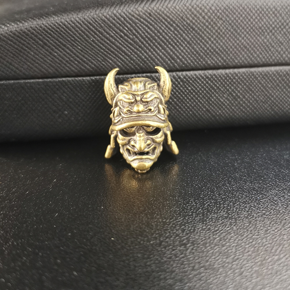 Japanese Eagle Nose Samurai Helmet Brass Knife Bead Brass Woven Paracord Lanyard Pendant Outdoor EDC Umbrella Rope DIY Accessory