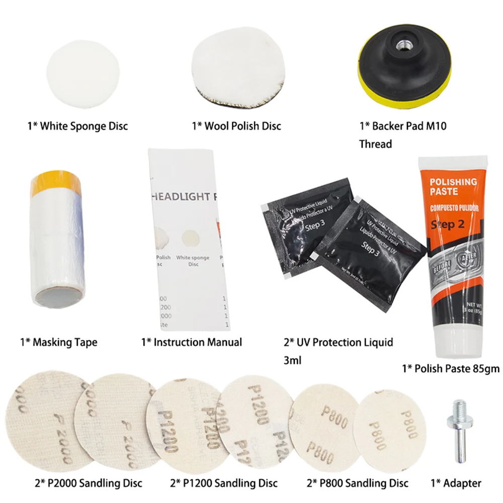 Headlight Restoration Kit DIY Car Headlight Polishing Tool Remove Yellowing & Scratches,Anti-Fogging UV Coating