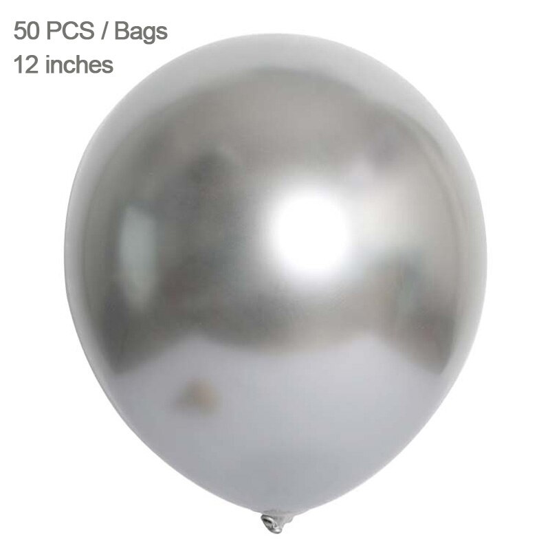 50 st metall latex ballong kostym födelsedagsfest förslag bröllop festival dekoration spel belöning 12 tum: Silver-