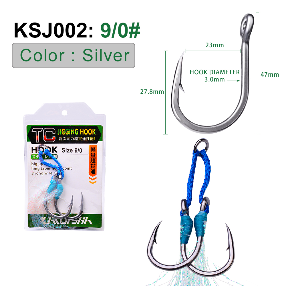 PROBEROS-anzuelos dobles de acero inoxidable, 1 paquete, 1/0-3/0-5/0-7/0-9/0 #, pesca con plumas: 9 0-1Pack